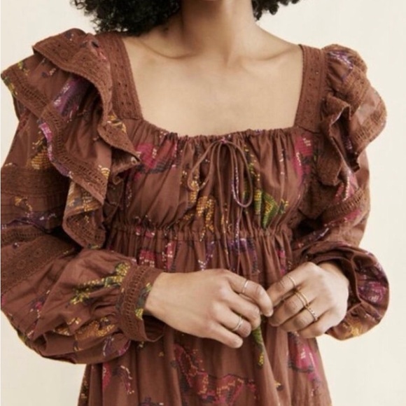 FARM Rio Brown Mini Dress with Colorful Patterns - Picture 3 of 6